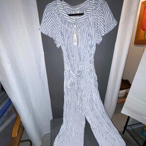 RARE Max Studio Blue & White Stripe Jumpsuit - 100% Cotton - Size M - NWT